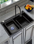 Tarja Doble CNX TS7545-2N de Acero Inoxidable 80x45 cm con Escurridor Izquierdo, Mezcladora Cuello Pull, Dispensador, Limpia Vasos y Más – Empotrable Negro Mate