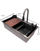 Tarja Doble CNX TS7545-2N de Acero Inoxidable 80x45 cm con Escurridor Izquierdo, Mezcladora Cuello Pull, Dispensador, Limpia Vasos y Más – Empotrable Negro Mate