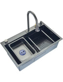 Tarja Empotrable Doble Tina Acero Inoxidable 80x45 cm CNX TS7545-1S con Mezcladora, Dispensador, Limpia Vasos y Accesorios