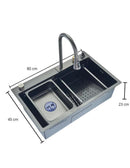 Tarja Empotrable Doble Tina Acero Inoxidable 80x45 cm CNX TS7545-1S con Mezcladora, Dispensador, Limpia Vasos y Accesorios