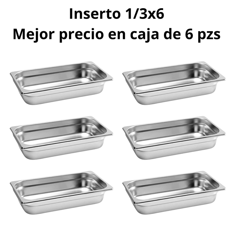 Inserto Contenedor De Acero Inoxidable 1/3x6cm Caja 6 Pzs