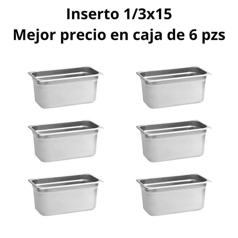 Inserto Contenedor De Acero Inoxidable 1/3x15cm Caja 6 Pzs