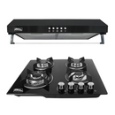 Combo Parrilla 4 Quemadores y Campana Slim 60 cm, Vidrio Negro, P-CN4Q59A y CSL-60BL