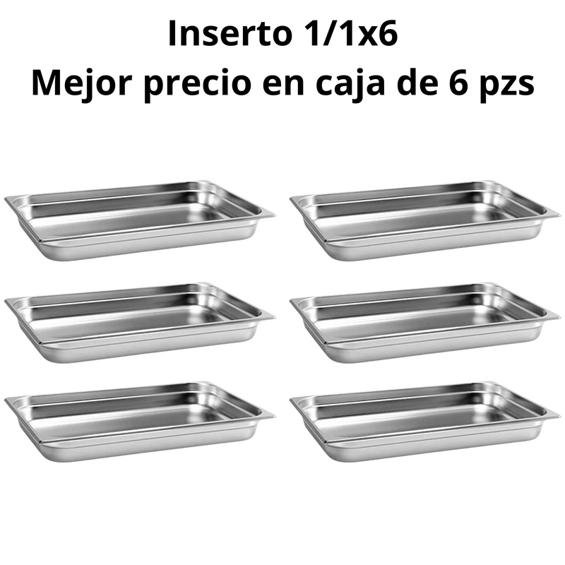 Inserto Contenedor De Acero Inoxidable 1/1x6cm Caja 6 Pzs