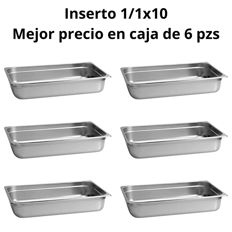 Inserto Contenedor De Acero Inoxidable 1/1x10cm Caja 6 Pzs