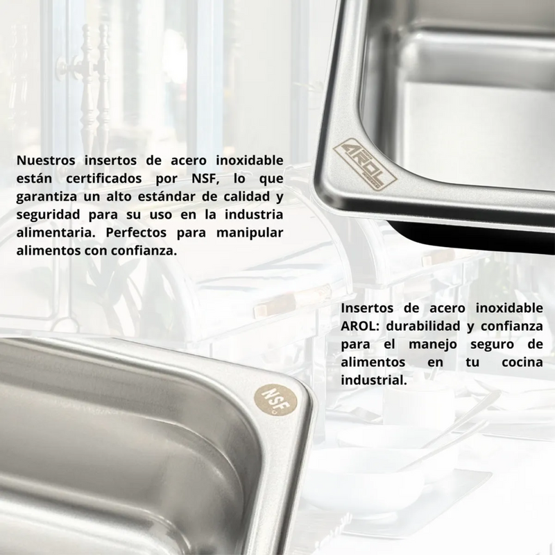 Inserto Contenedor Acero Inoxidable 1/3x15 cm AROL NSF, 7L, 32.5x17.5 cm - Electrodomesticos Olvera