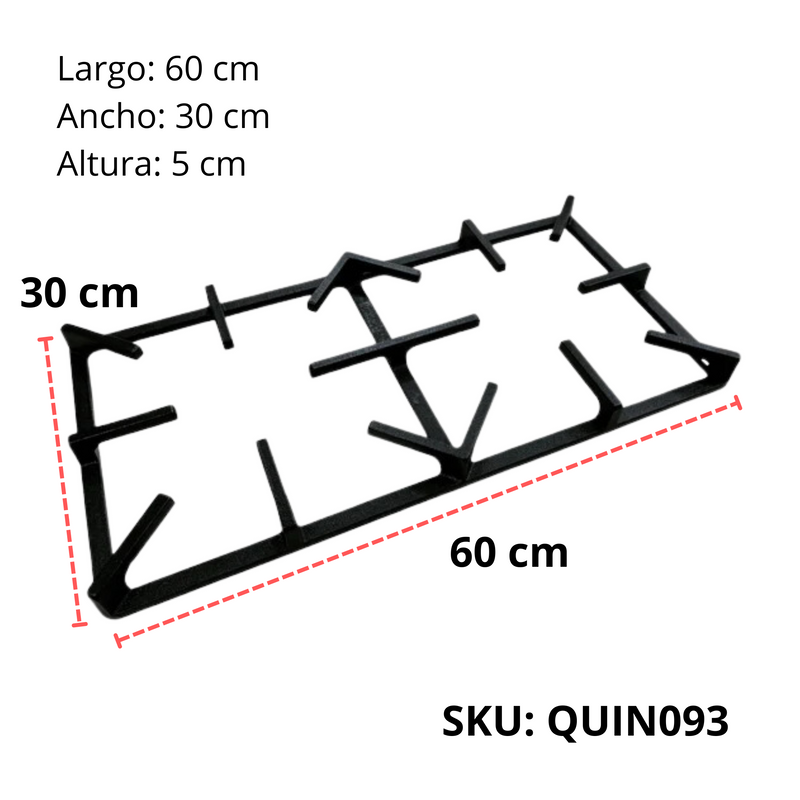 Parrilla de Hierro Fundido para Estufa, 60x30 cm, Modelo G030 AROL