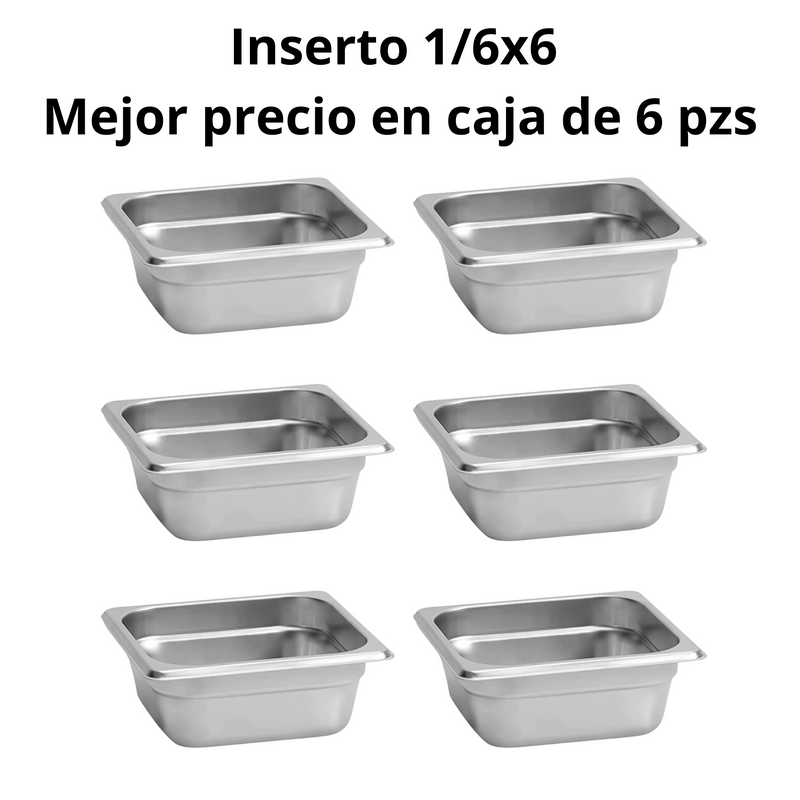 Inserto Contenedor De Acero Inoxidable 1/6x6cm Caja 6 Pzs