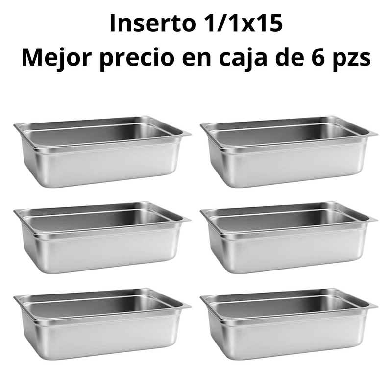 Inserto Contenedor De Acero Inoxidable 1/1x15cm Caja 6 Pzs