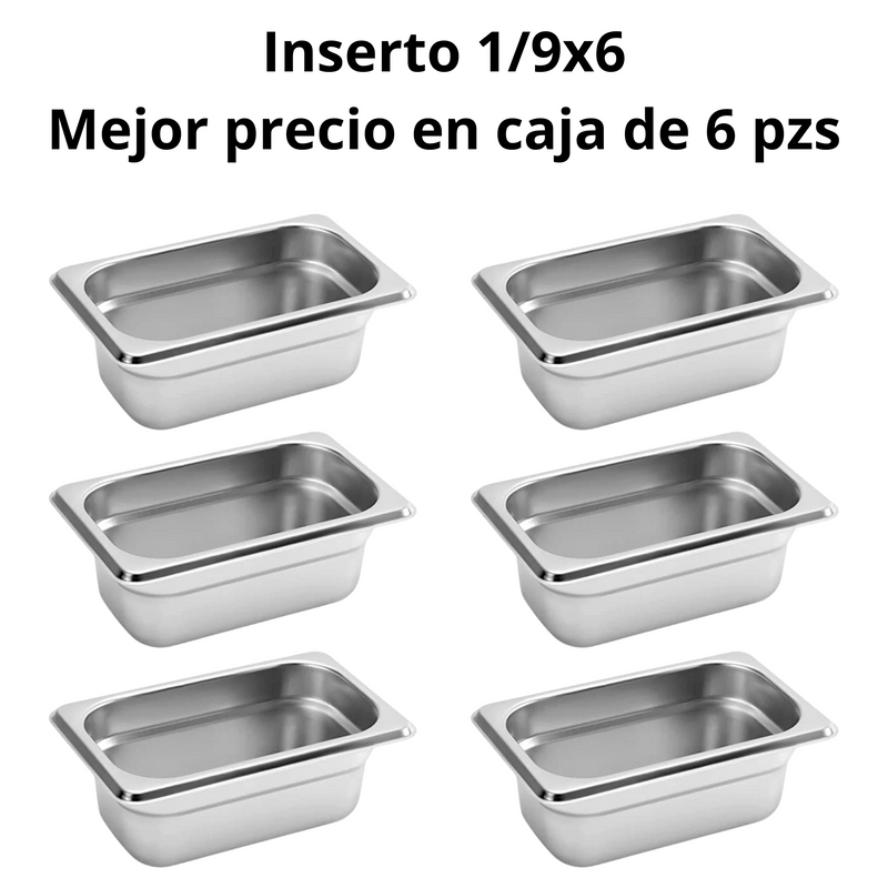 Inserto Contenedor De Acero Inoxidable 1/9x6cm Caja 6 Pzs