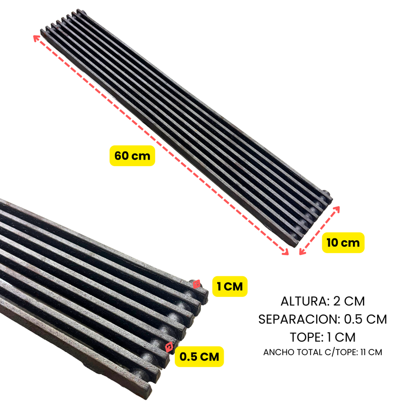 Parrilla De Hierro Fundido Para Asador 60x10 Cm