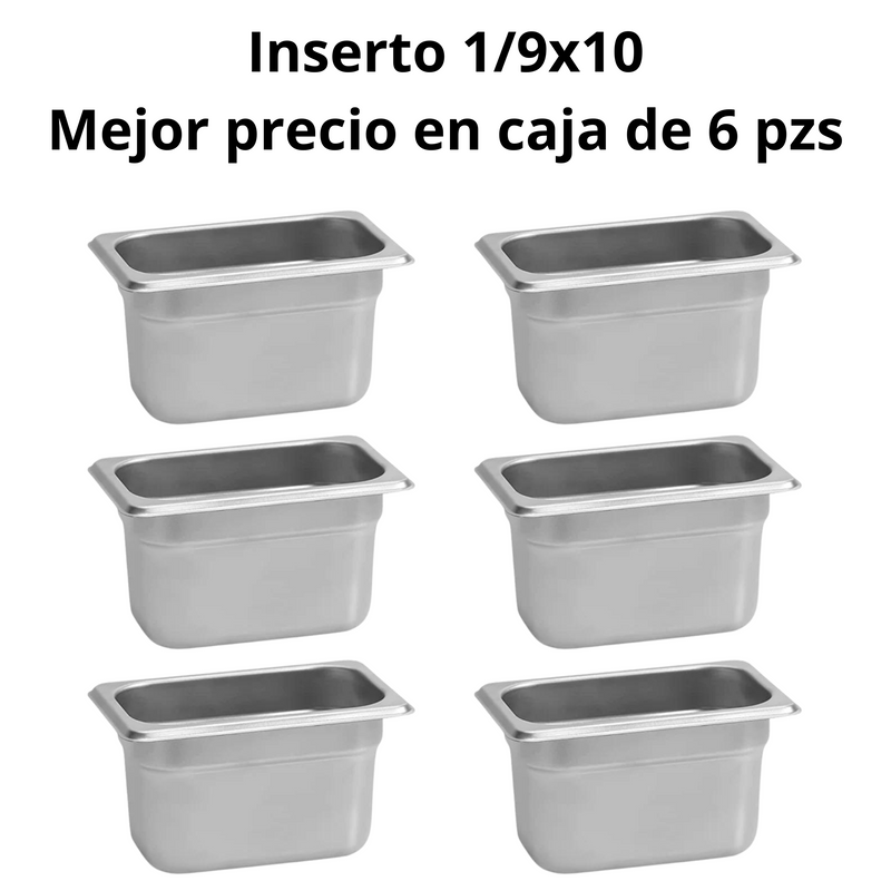 Inserto Contenedor De Acero Inoxidable 1/9x10cm Caja 6 Pzs