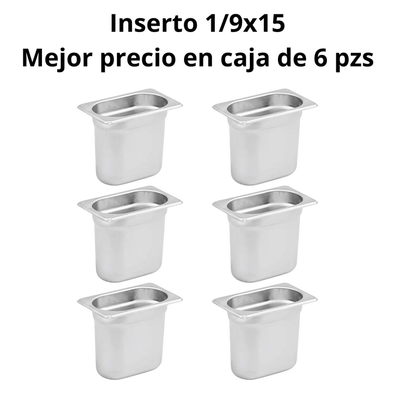 Inserto Contenedor De Acero Inoxidable 1/9x15cm Caja 6 Pzs