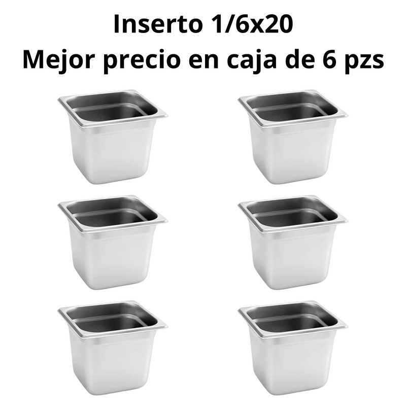 Inserto Contenedor De Acero Inoxidable 1/6x20cm Caja 6 Pzs