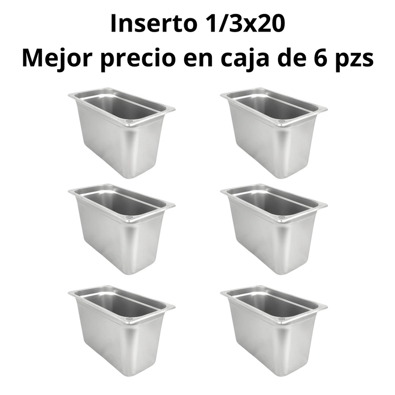 Inserto Contenedor De Acero Inoxidable 1/3x20cm Caja 6 Pzs