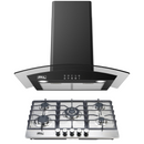 Combo Parrilla 5 Quemadores 77 cm y Campana Extractora 90 cm, Acero Inoxidable y Vidrio, P-IN5Q76A y C-BL2F90