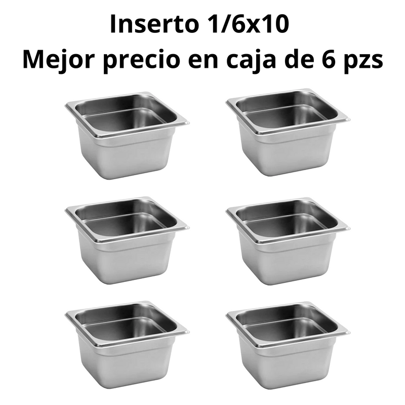 Inserto Contenedor De Acero Inoxidable 1/6x10cm Caja 6 Pzs