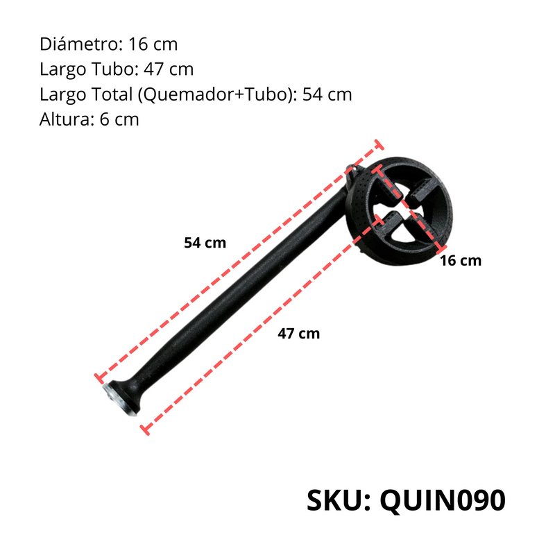 Quemador para Estufa Industrial, Redondo Largo, 16 cm, Tubo Izquierdo, Modelo B102 AROL