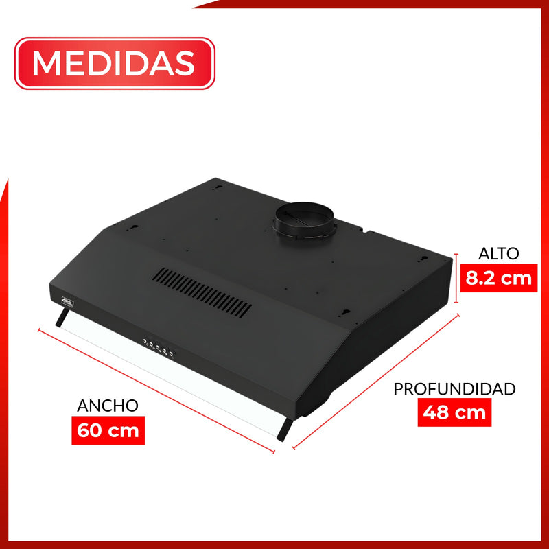Campana Extractora Slim 60 cm, Vidrio Frontal, Negra, Pared CSL-60BL
