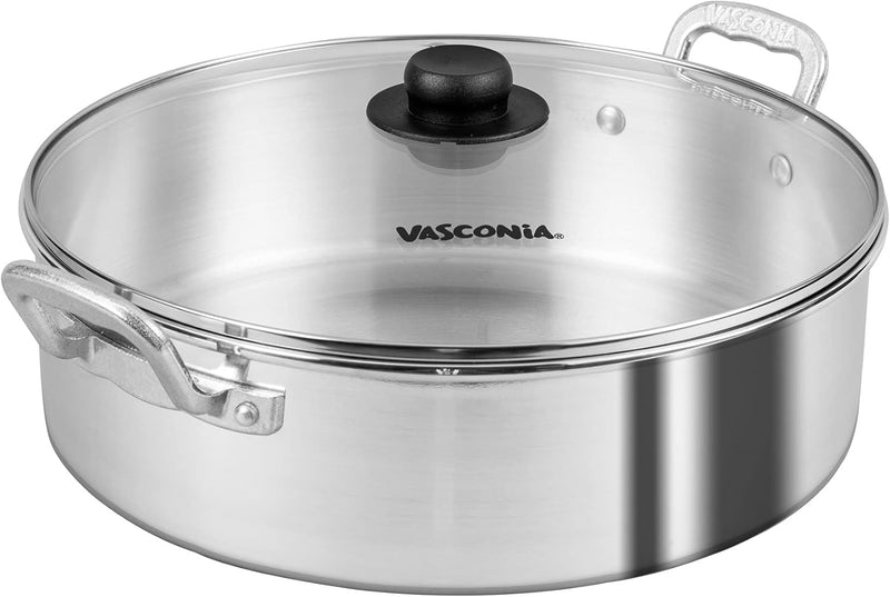 Arrocera Vasconia 34 cm con Tapa de Vidrio Aluminio Plata