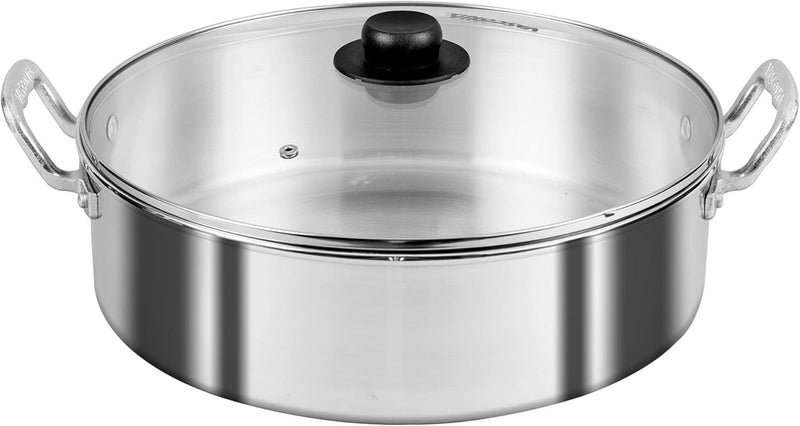 Arrocera Vasconia 34 cm con Tapa de Vidrio Aluminio Plata