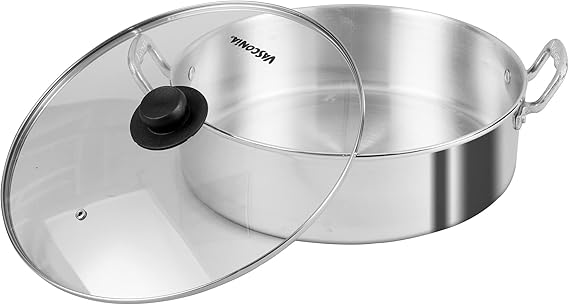 Arrocera Vasconia 34 cm con Tapa de Vidrio Aluminio Plata