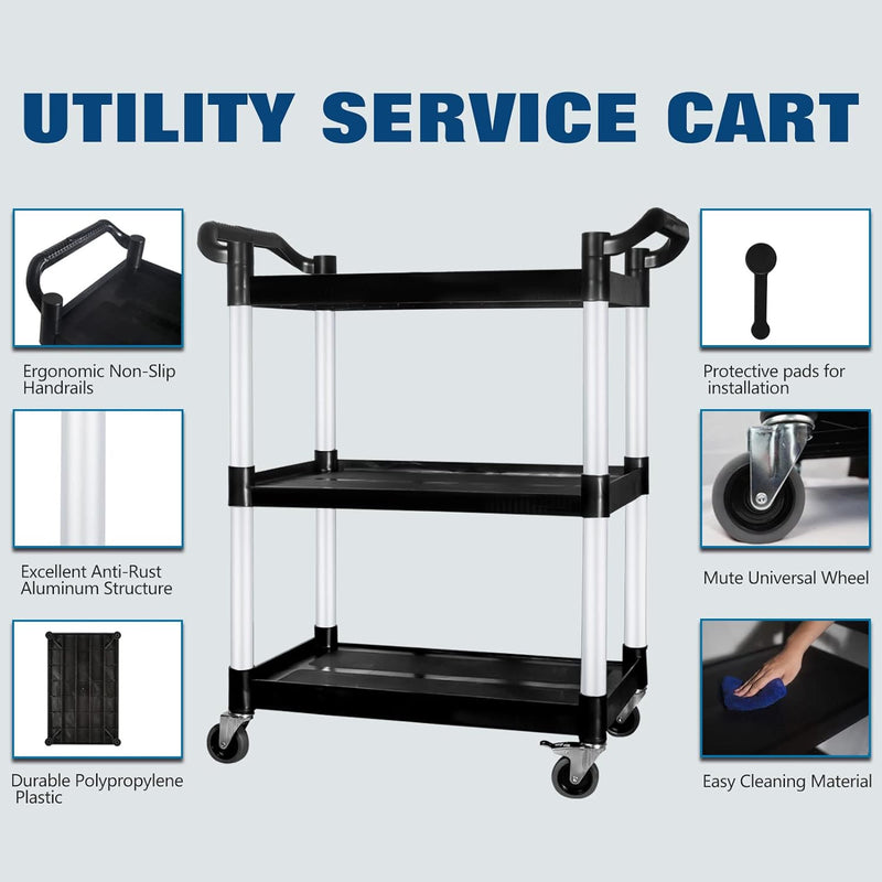 Carrito De Servicio 3 Niveles Negro Con Freno Arol 80x50x86