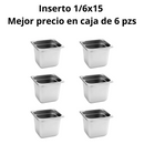 Inserto Contenedor De Acero Inoxidable 1/6x15cm Caja 6 Pzs
