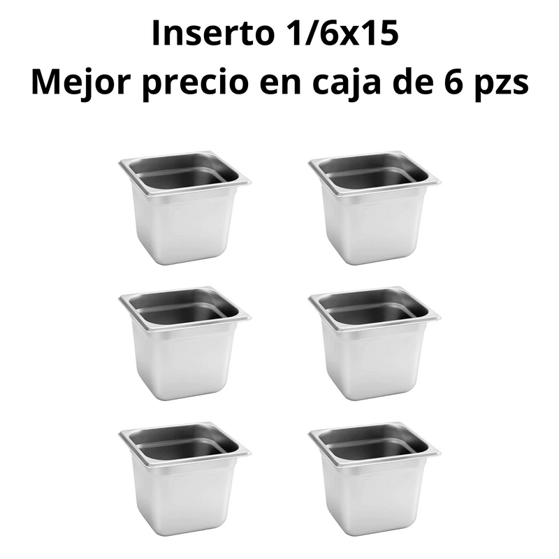 Inserto Contenedor De Acero Inoxidable 1/6x15cm Caja 6 Pzs