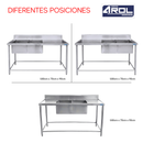 Fregadero Industrial AROL 2 Tarjas Derechas en Acero Inoxidable 180 x 70 x 90 cm