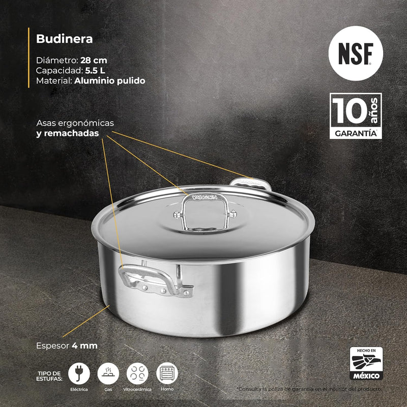 Budinera Vasconia Acorazada 28 cm Aluminio Profesional