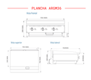 Plancha 36" 3 Quemadores, Placa de 3/4" Modelo ARGM36 AROL