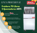 Freidora Industrial a Gas Natural 5 Quemadores, 70 Lb (33 Lts), Acero Inoxidable, 150,000 BTU - AROL ARF5-NG
