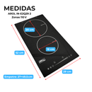 Parrilla de Inducción de 2 Zonas, 29cm, 110V, Empotrable, AROL IN-E2Q29