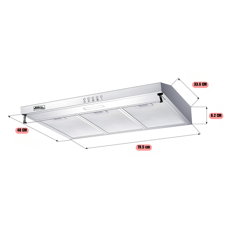 Combo Parrilla y Campana Extractora Slim 80 cm Acero Inoxidable AROL P-IN5Q76 y CSI-80AI