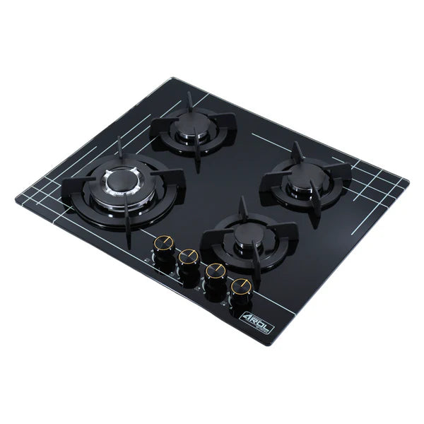 Combo Parrilla Gas + Inducción Y Campana Pared Negra 90 cm AROL | Vidrio Templado | 4 Quemadores + 2 Zonas