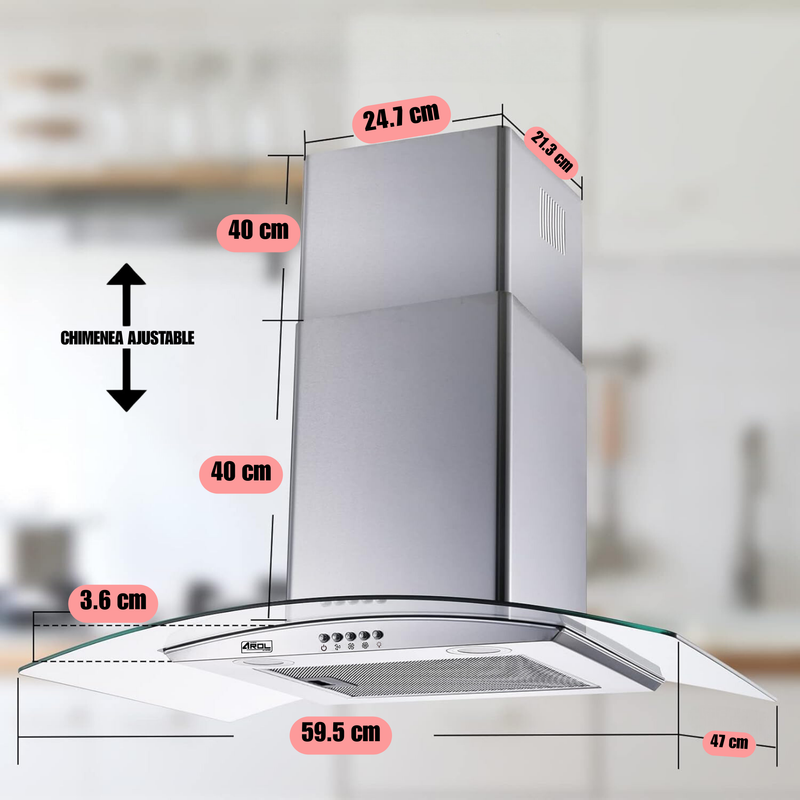 Campana Extractora 60 cm Vidrio, Acero Inoxidable, Pared C-AC1F60