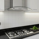 Combo Parrilla 5 Quemadores 77 cm y Campana 90 cm, Acero Inoxidable y Vidrio, P-IN5Q76 y C-AC2F90