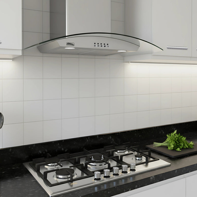 Combo Parrilla 5 Quemadores 77 cm y Campana 90 cm, Acero Inoxidable y Vidrio, P-IN5Q76 y C-AC2F90