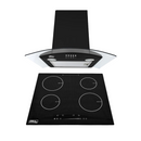 Combo Parrilla Inducción 4 Zonas y Campana 60 cm Pared AROL Negro | Vidrio Templado | Doble Clavija 110 V | Motor 130 W | Succión 500 m³/h