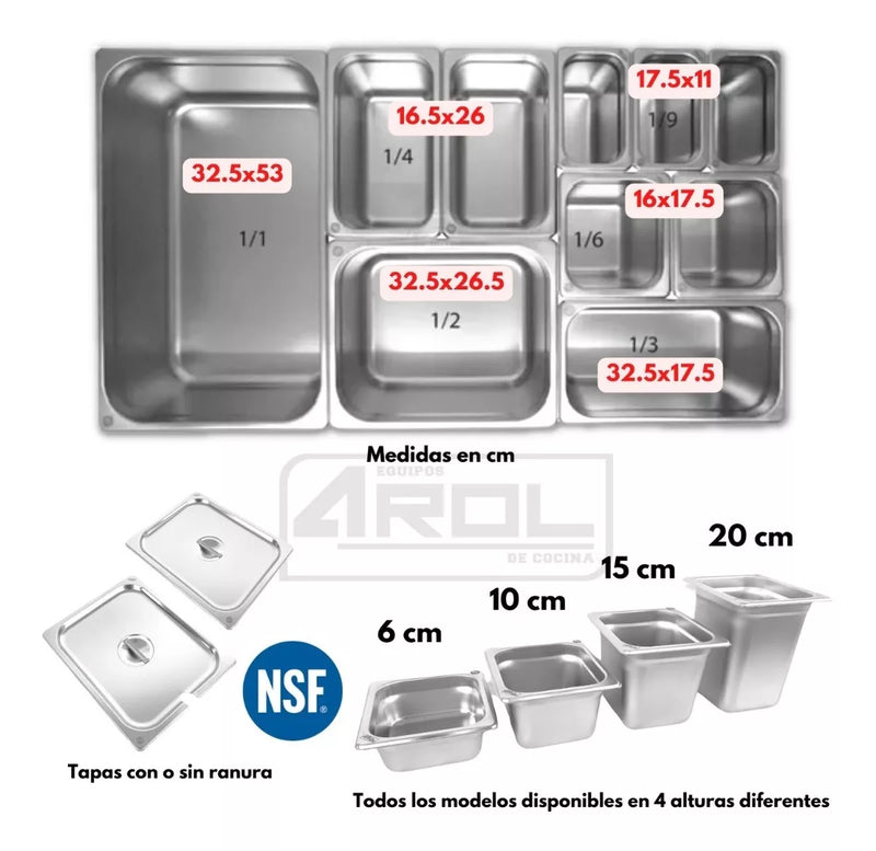 Inserto Contenedor De Acero Inoxidable 1/3x20cm Caja 6 Pzs