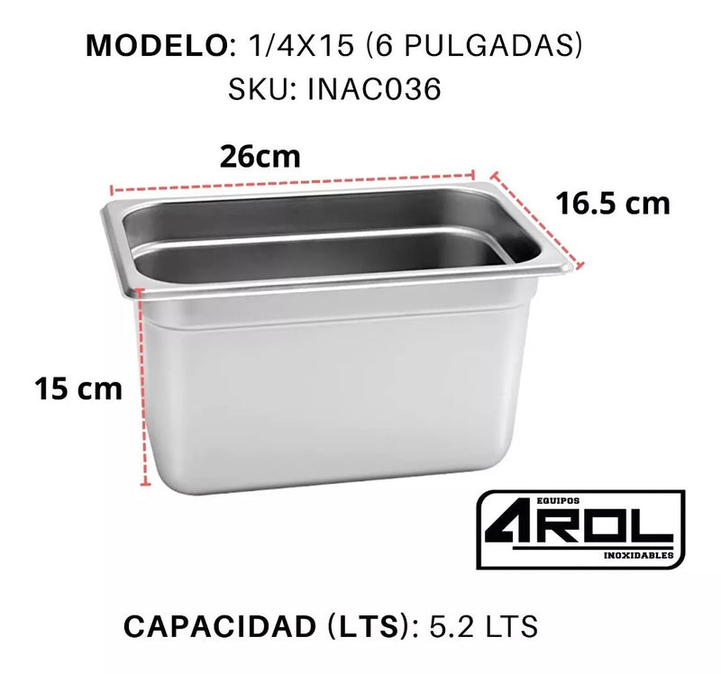 Inserto Contenedor De Acero Inoxidable 1/4x15cm Caja 6 Pzs