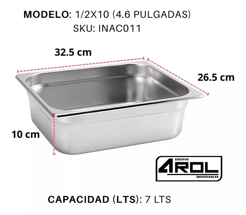 Inserto Contenedor De Acero Inoxidable 1/2x10cm Caja 6 Pzs