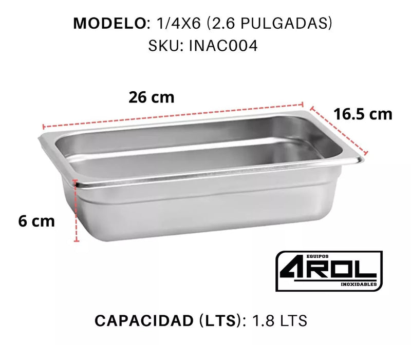 Inserto Contenedor De Acero Inoxidable 1/4x6cm Caja 6 Pzs