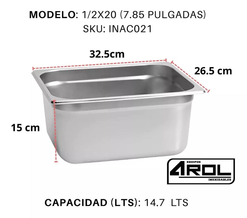 Inserto Contenedor De Acero Inoxidable 1/2x20cm Caja 6 Pzs