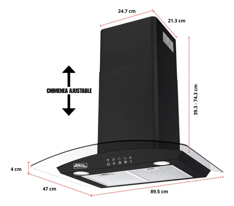 Combo Parrilla Y Campana Vidrio 77 Cm Pared Acero/negro Arol Color Negro P-cn5q77 Y Peonia