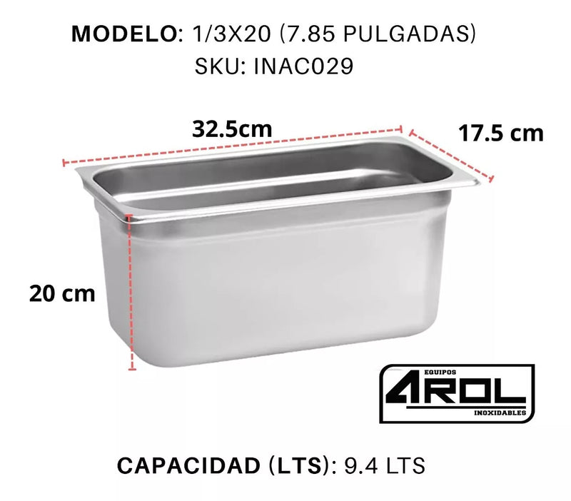 Inserto Contenedor De Acero Inoxidable 1/3x20cm Caja 6 Pzs