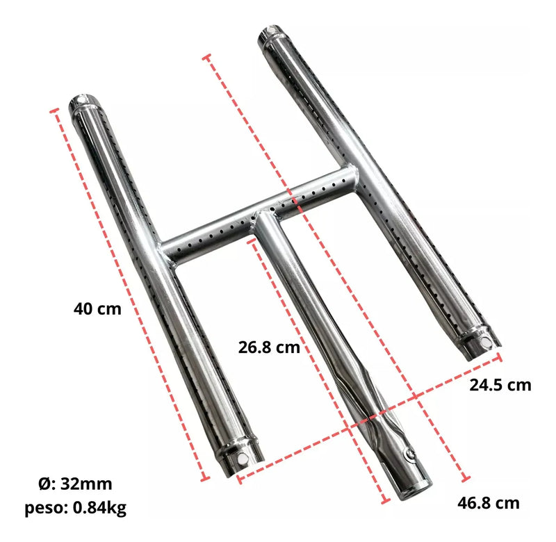 Quemador Tipo H de Acero Inoxidable 40 cm con Válvula y Perilla - Electrodomesticos Olvera