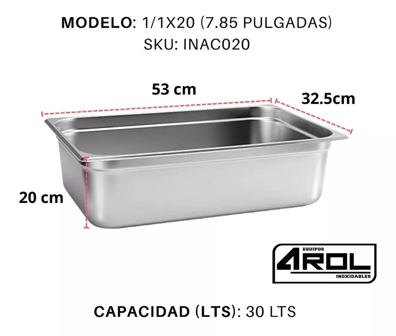 Inserto Contenedor De Acero Inoxidable 1/1x20cm Caja 6 Pzs