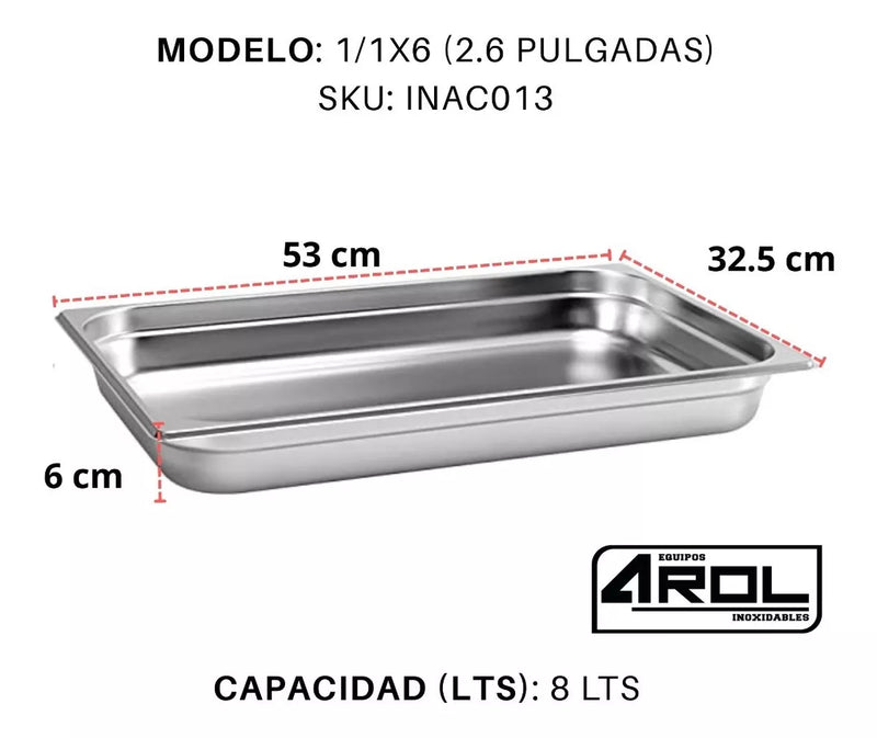 Inserto Contenedor De Acero Inoxidable 1/1x6cm Caja 6 Pzs